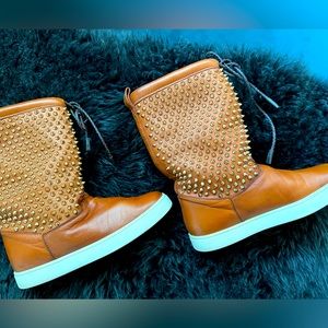 Christian Louboutin size 38 (Rare) Tan leather Surlapony boots with gold spikes
